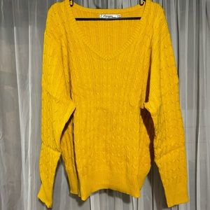 Arpeggio Mustard Yellow Cable Knit Pullover V Neck Sweater Size 3X
